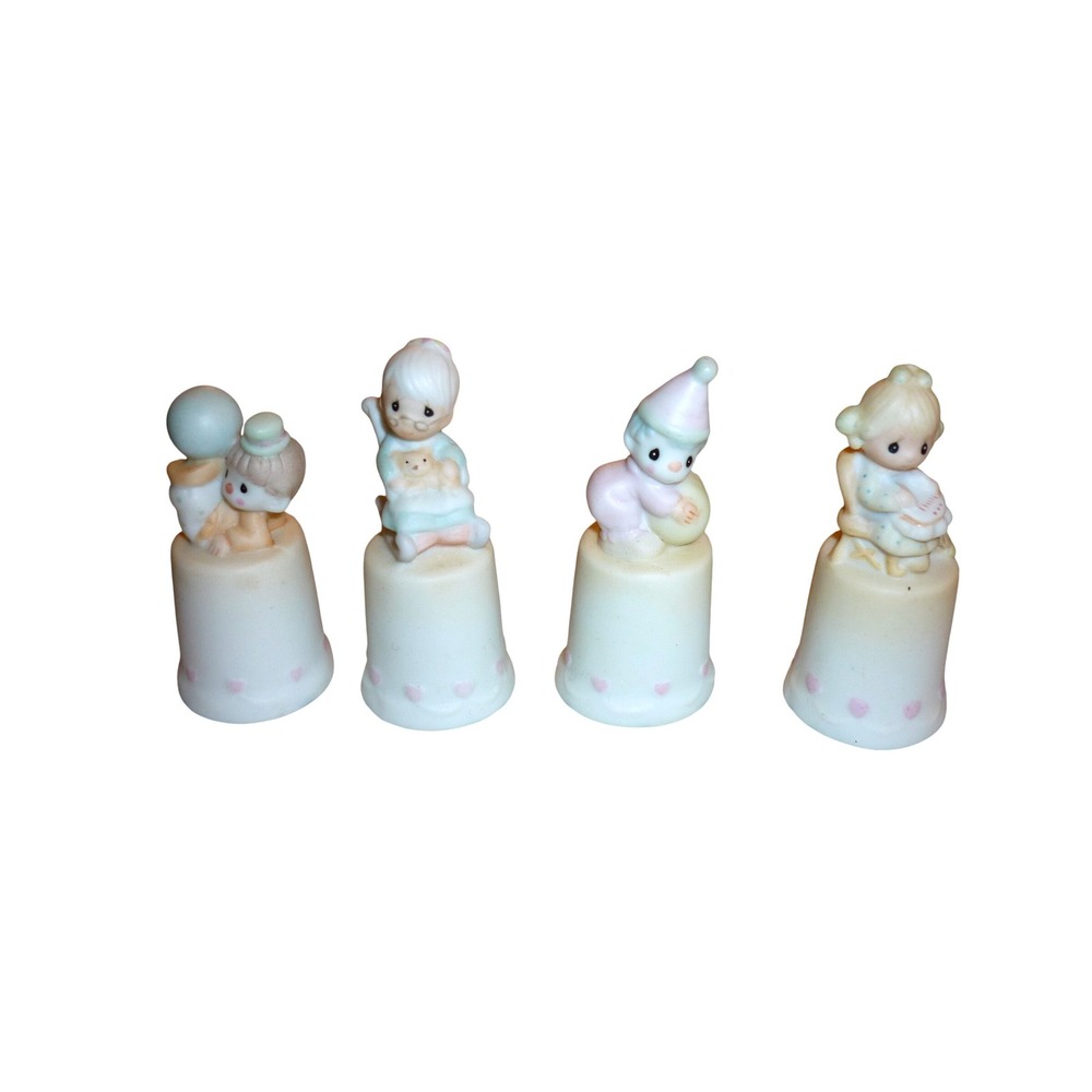 Vintage Precious Moments Porcelain Thimble Figurines Lot of 4 Enesco Taiwan